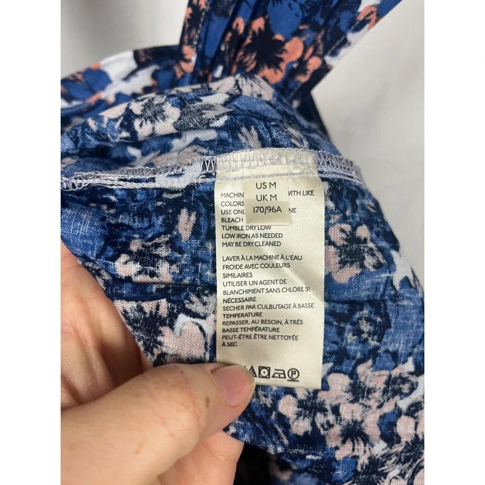 Free People NWT Women's Pattern Play Mini Dress Blue Floral Print Linen Blend- M